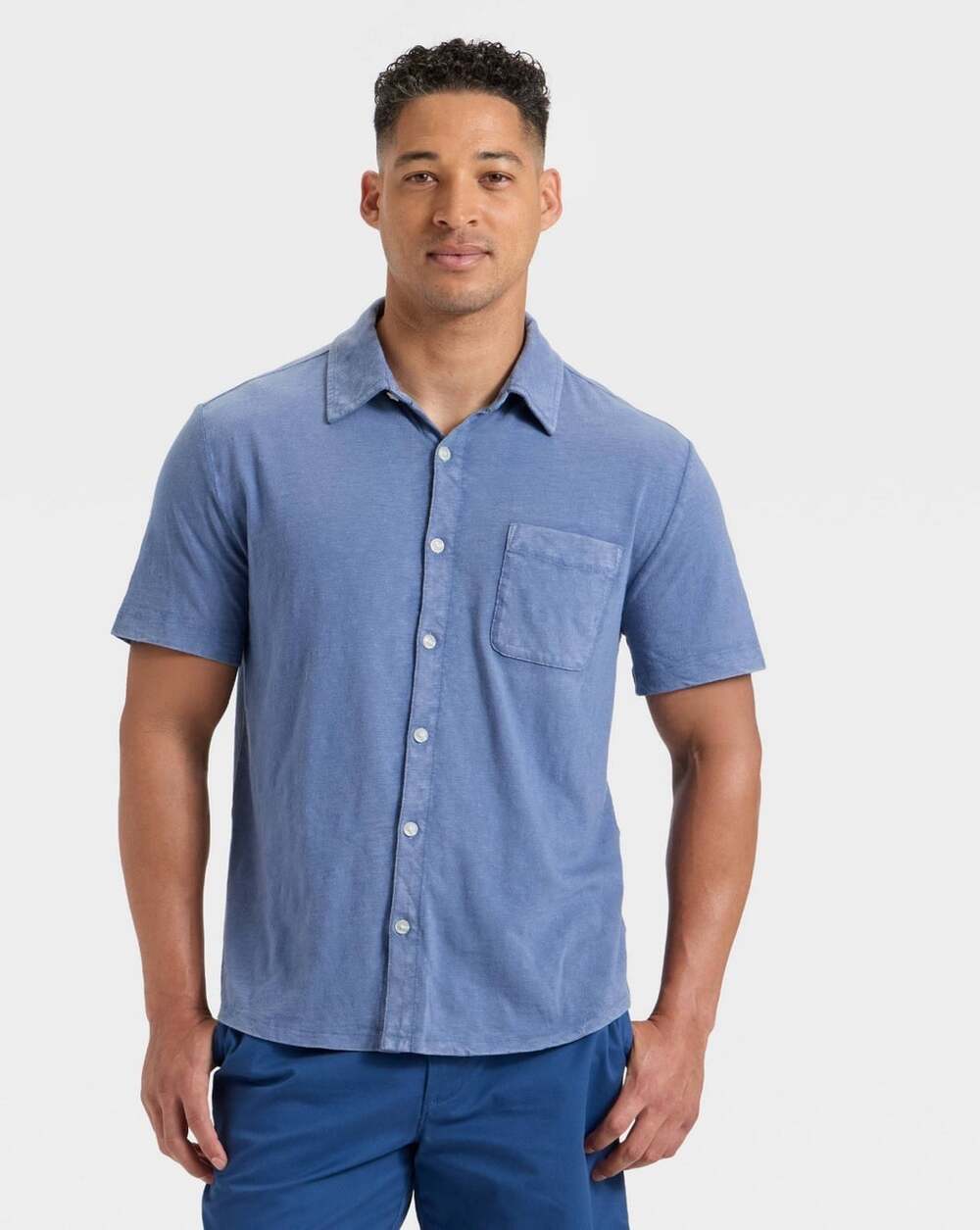 Men's Short Sleeve Slub Button-Down Shirt - Goodfellow & Co™ Blue XL